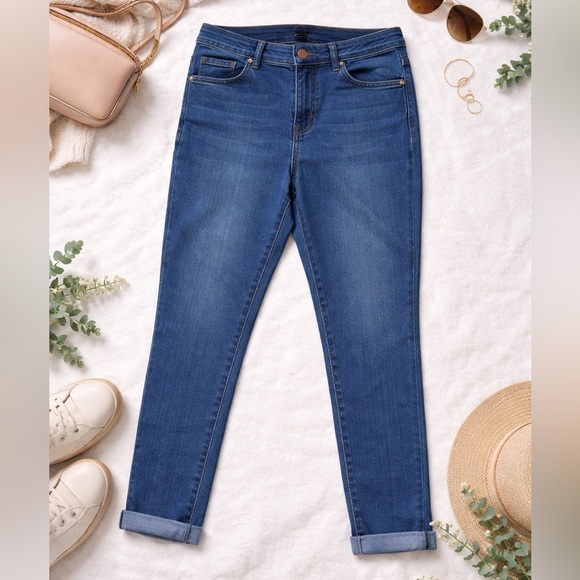 d.jeans Blue Stretch Skinny Jeans Size 14 Cuffed Ankle - Picture 1 of 7